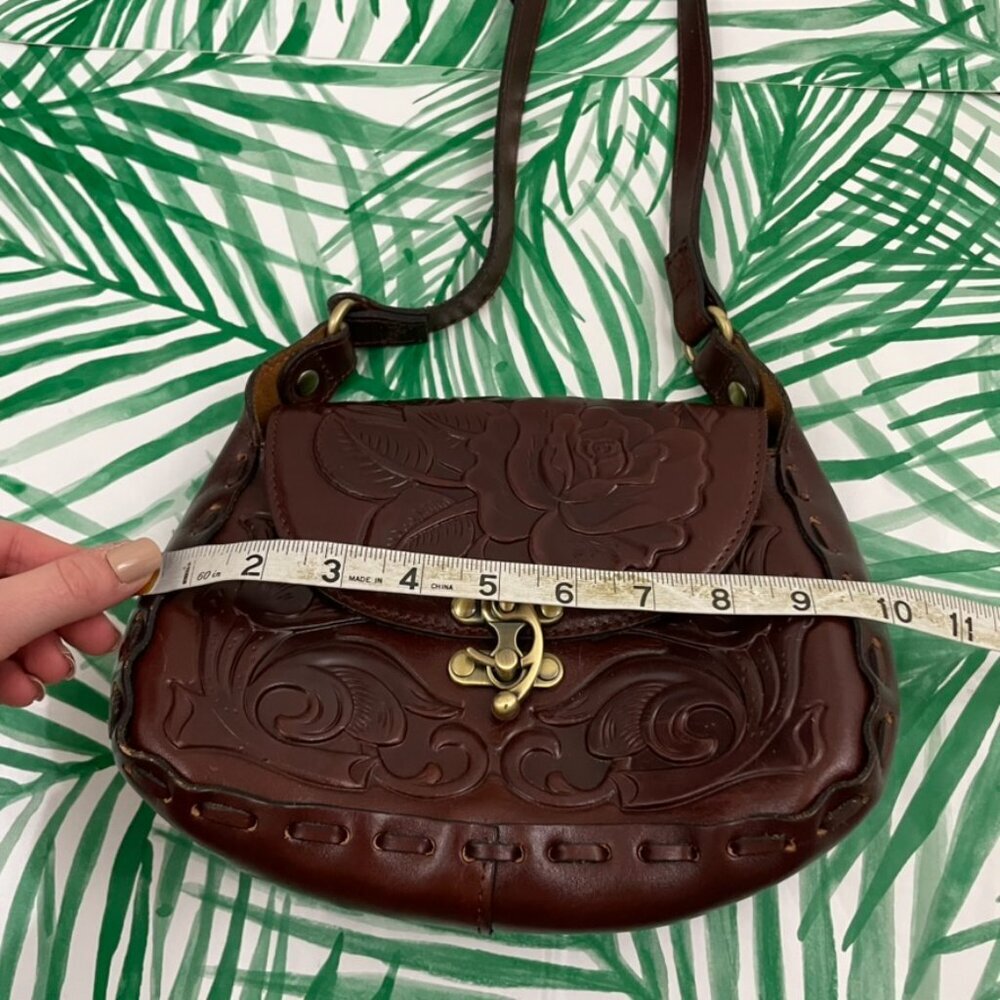Patricia Nash Lucia Brown Tooled Leather Rose Design Crossbody Bag - Picture 8 of 10